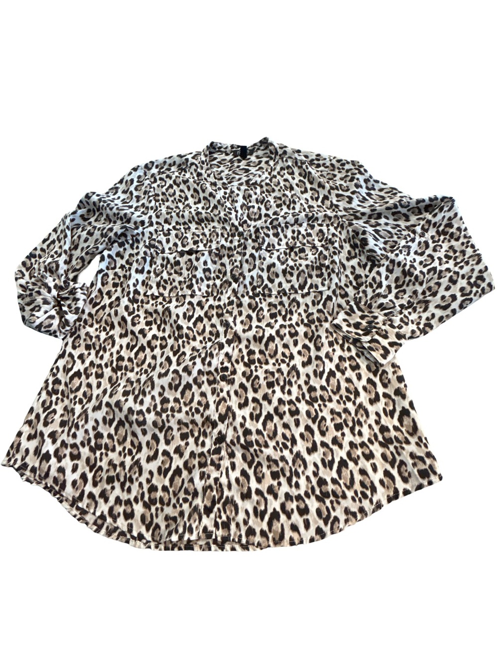 Jones New York Y2K Leopard Print Button Front Tunic Top Size Large Mob Wife